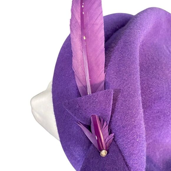 Vintage Glenover Henry Pollak Fascinator Purple Feathered Hat - Picture 5 of 8